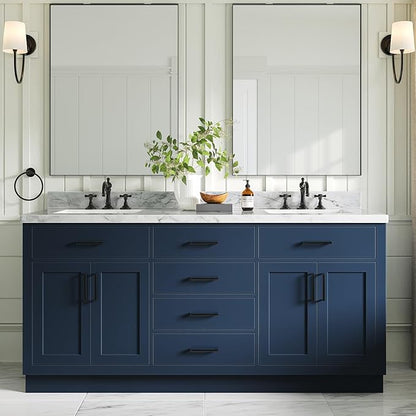 ARIEL Hepburn 72-inch Bathroom Vanity Base Cabinet,Solid Wood, 4 Soft Closing Doors, 6 Dovetail Drawers, Midnight Blue
