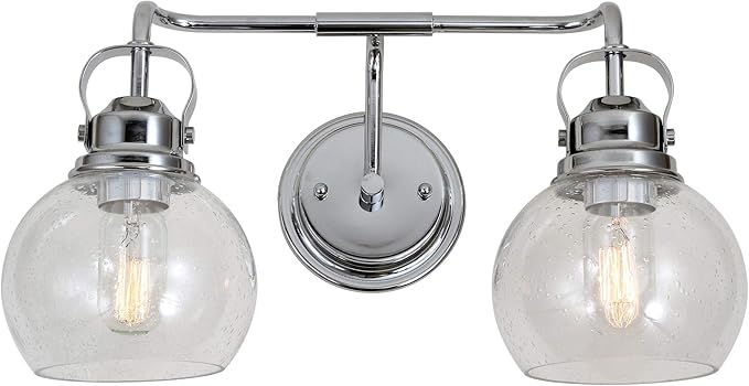 JONATHAN Y 17.5" Chrome Shirley 2-Light Bathroom Vanity Light, Metal Wall Sconce, Clear Seeded Glass Shade, Modern Transitional Farmhouse Fixture, LED Bulbs Included JYL7404A