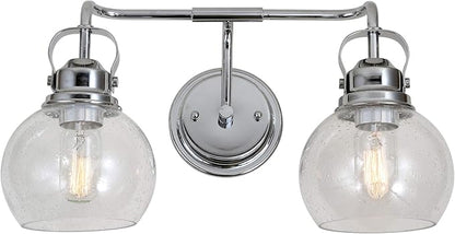 JONATHAN Y 17.5" Chrome Shirley 2-Light Bathroom Vanity Light, Metal Wall Sconce, Clear Seeded Glass Shade, Modern Transitional Farmhouse Fixture, LED Bulbs Included JYL7404A