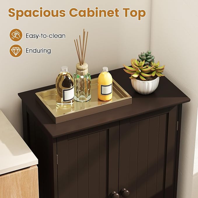 Giantex Storage Cabinet with Doors and Shelves - Freestanding Storage Organizer with Anti-Tipping Device, Entryway Storage Unit for Living Room, Entryway, Bathroom Floor Cabinet (White)