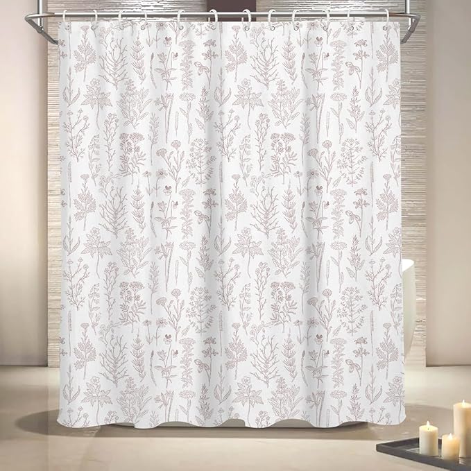 Coxila Vintage Floral Shower Curtain Pink and White Flower Retro Rustic Country Cute Spring Summer Girly Girls Women Blush Preppy Boho Pastel Plant Bathroom 60 x 72 Inch Polyester Fabric 12 Pack Hooks
