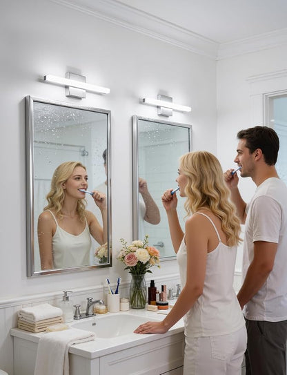 Modern Bathroom Light Fixtures Over Mirror, Vanity Wall Lamp Chrome | Small 16 Inch, Gentle Shadow Free, Linear Sconce Bar, for Makeup, Minimalist, IP44 Rustproof, 6000K Cool White, 2 Pack