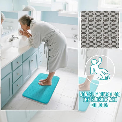 Yimobra Memory Foam Bath Mat, Super Soft Absorbent Bathroom Rug Non Slip 31.5x20 Inch, Quick Dry, Machine Washable Floor Carpet for Tub Shower, Home Decor Accessories, Lake Blue