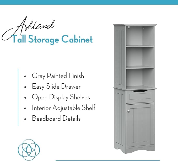 RiverRidge, Gray Ashland Bathroom Freestanding Storage Cabinet with Three Open Shelves and Drawer, Size