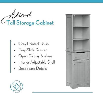 RiverRidge, Gray Ashland Bathroom Freestanding Storage Cabinet with Three Open Shelves and Drawer, Size