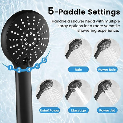 Shower Head with Handheld, High Pressure Black Rain Shower Head | Regaderas Para Shower,11.8" Rectangular,Rainfall Shower Head,Dual Shower Head,Bathroom Decor,Extension Arm,5 Spray Mode