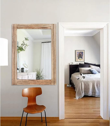 AAZZKANG Rustic Mirror for Wall with Rectangle Wood Framed Decorative Hanging Mirrorrs Large 28"x20"for Bedroom Bathroom Living Room Dressing Room