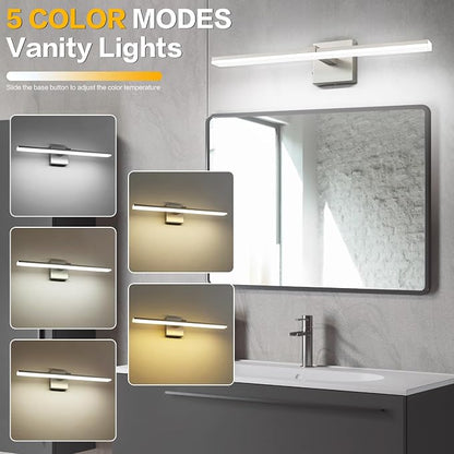 24 Inch Bathroom Light Fixtures Over Mirror Brushed Nickel Arm Design Wide LED Vanity Bar 5CCT 2900K 6000K 18W 1440lm