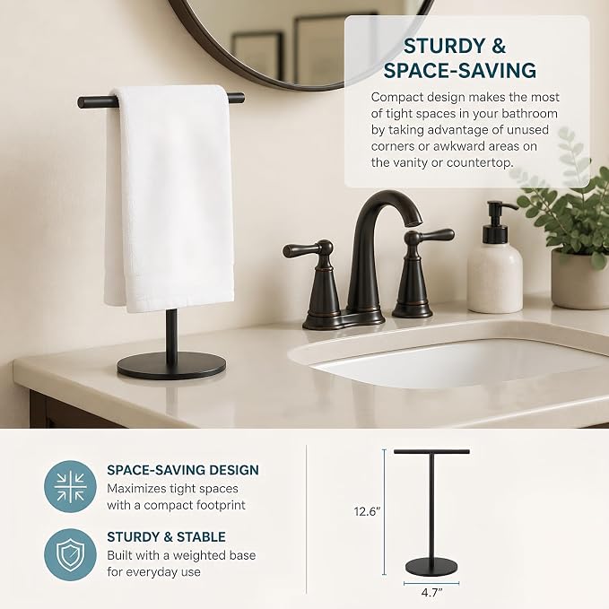 Songtec Hand Towel Holder Stand for Bathroom, Fingertip Towel Rack, Rust-Proof Accessories Jewelry Stand - Black