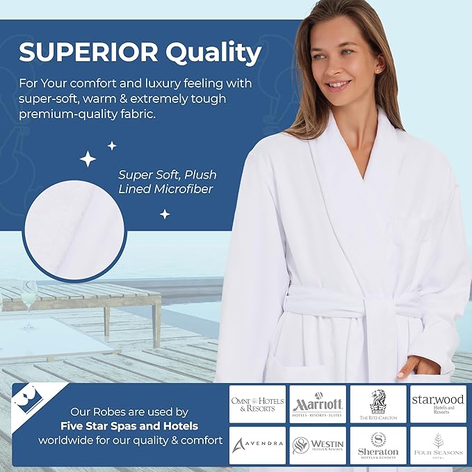 MONARCH Unisex Plush Lined Microfiber Bath Robe - Soft Shell with Polyester Lining, Resort-Grade Hotel & Spa Robe with Pocket