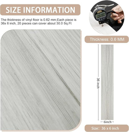 20-Pack 30 Sq.Ft Peel and Stick Floor Tile, Vinyl Plank Flooring | Natural Wood Look, Self Adhesive Durable and Waterproof for Transfer Bedroom, Kitchen, RV, Bathroom and Living Room, 36in×6in