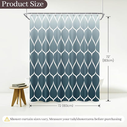 Gelbchu Geometric Shower Curtain for Bathroom, Ombre Aegean Blue, 72x72 | with Hooks, Premium Polyester, Quick Dry, Water Repellent, Machine Washable, Rustproof Grommets, Modern Minimalist