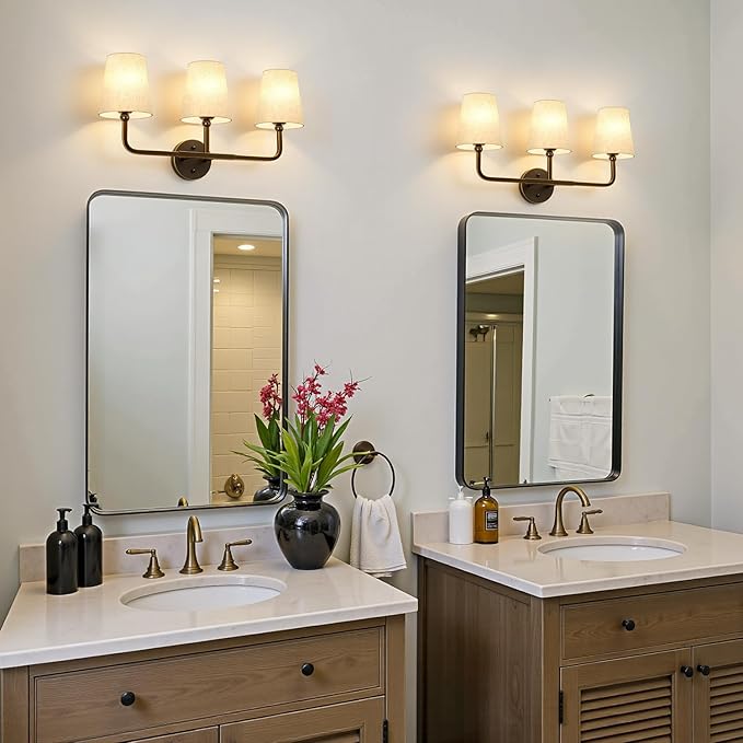 Bathroom Light Fixtures, 3-Light Oil-Rubbed Bronze Vanity Lights, Bathroom Lighting Fixtures Over Mirror with Flared Linen Shade, Modern Wall Sconces for Living Room Hallway