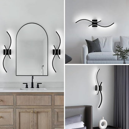 CANEOE Modern LED Wall Sconce Set of Two, 6000K Warm White Led Wall Light Fixture, 31.5inch Black Modern Sconces Wall Lighting for Bedroom, Living Room, Hallway, Staircase, Bathroom