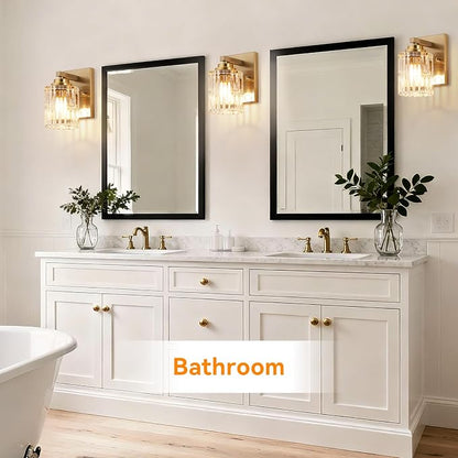 TALOYA Brushed Gold 2 Pack Wall Sconces with Fluted Cylinder Glass Shade | Modern Vanity Lighting Fixtures, Bathroom Lights Over Mirror, Wall Mount Mirror Light Fixtures for Bathroom Hallway Bedroom