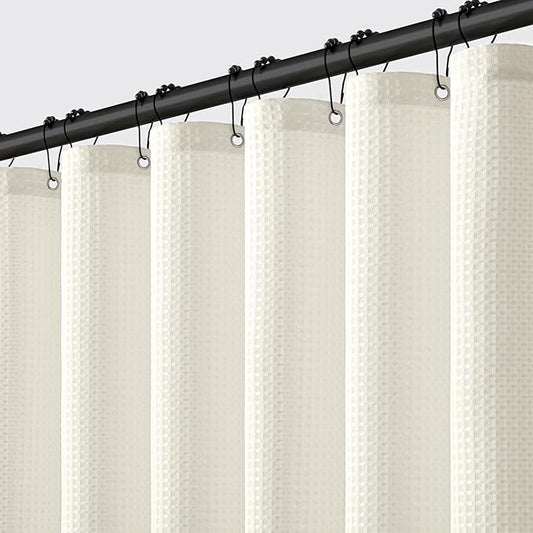 MIULEE Extra Long Waffle Weave Shower Bath Curtain 84 Inch Long with 12 Metal Hooks Modern Washable 260GSM Heavy Fabric Waterproof Thick Cloth Shower Curtains Set for Bathroom Bathtub, Ivory