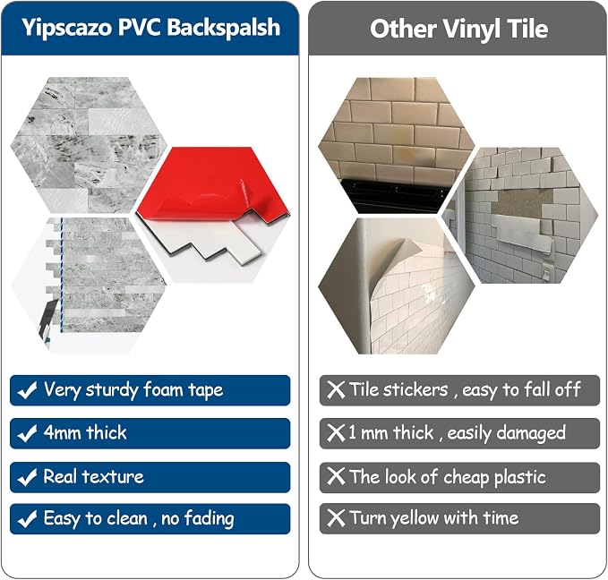 Yipscazo 10 Sheets Peel and Stick Stone Metal Tile Backsplash, Stick on Tiles for Backsplash Kitchen, Bathroom, Laundry Room, Camper, Fireplace (12'' X 12'', Polished Gray)