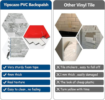 Yipscazo 1 Sheet Peel and Stick Stone Metal Tile Backsplash, Stick on Tiles for Backsplash Kitchen, Bathroom, Laundry Room, Camper, Fireplace (12'' X 12'', Polished Gray)