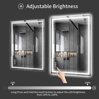 Koonmi 40x28 LED Bathroom Mirror with Light, Anti-Fog, 3 Colors | Backlit + Front Lit, Dimmable Brightness, Shatterproof HD Distortion-Free Tempered Glass, Hardware Included