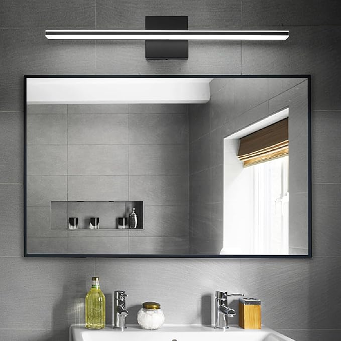 Black Vanity Light Fixture 24 Inch Bathroom Lamps Over Mirror 14W Modern Bath Vanity Sconces Matte Black LED Lights for Bathroom Bedroom Wall Lighting 6000K Restroom Lighting