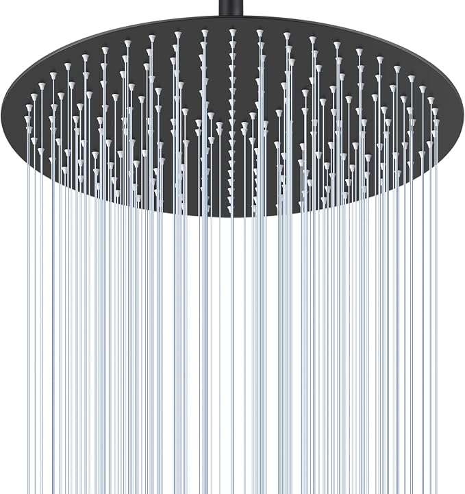 16 inch Matte Black Round Ceiling Rainfall Shower Head, All Metal Stainless Steel 304, Full Body Rainfall Shower with 230 Silicone Nozzles