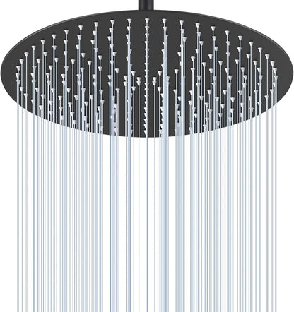 16 inch Matte Black Round Ceiling Rainfall Shower Head, All Metal Stainless Steel 304, Full Body Rainfall Shower with 230 Silicone Nozzles