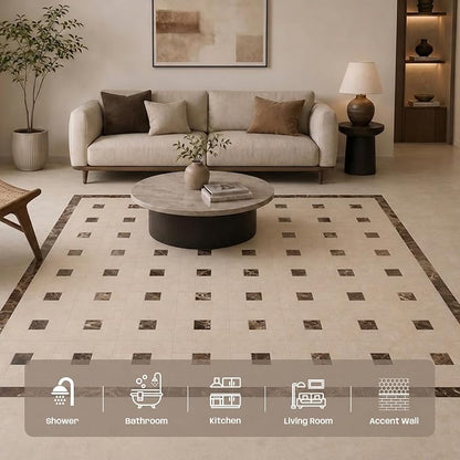 6 Inch Square Weave Marble Mosaic Tile for Wall Floor, 5 Sheets | Water & Heat Resistant Honed Marble Backsplash Tiles for Kitchen Bathroom Fireplace Surround Durable Unique Veins 4.8SQFT