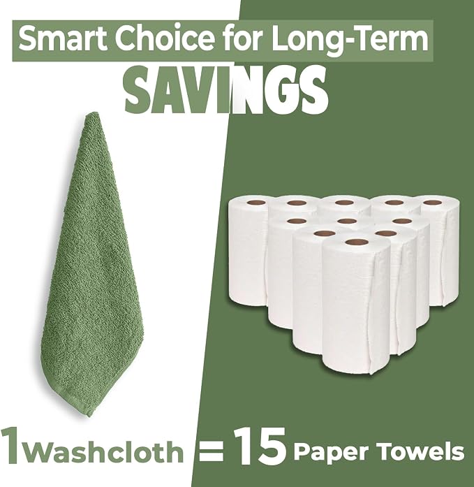 DAN RIVER 24 Pack Cotton Wash Cloths Set for Showering [12x12] Sage Green | Lighter Weight, Quick to Dry, Super Soft & Absorbent Face Towels, Hotel Quality, Perfect for Bathroom, Gym, Spa