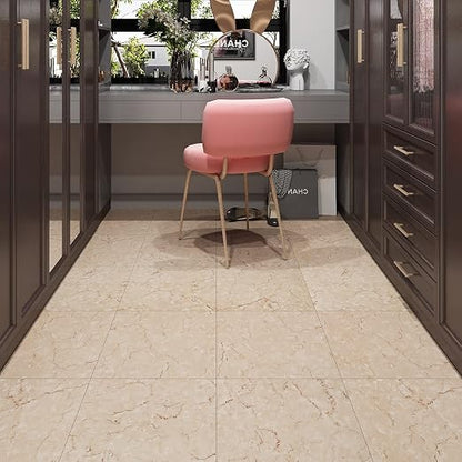 Livelynine 32-Pack Floor Tiles Peel and Stick waterproof Vinyl Flooring Sheet Removable Flooring for Renters Bathroom Laminate Flooring Stick on Linoleum Flooring Tiles Retro Covering Beige 12X12 Inch
