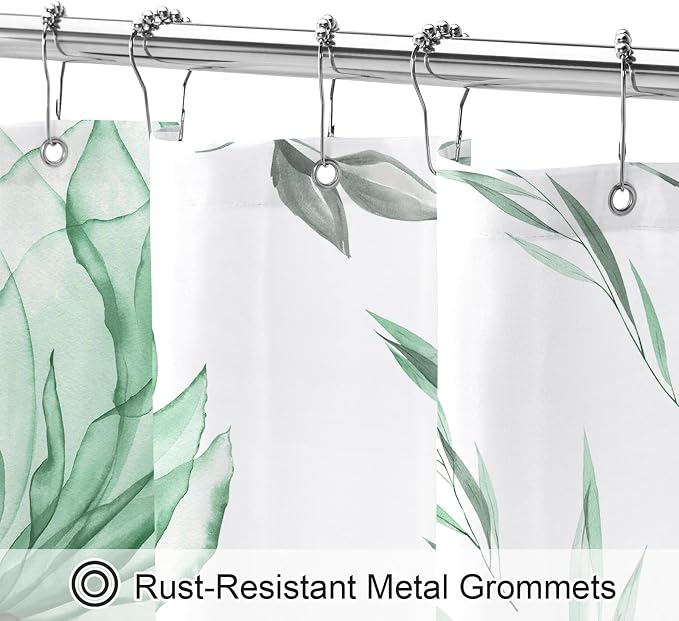Litabel Extra Long Boho Watercolor Floral Shower Curtain 72 x 84, Mint Green Painting Style Flower Shower Curtains for Chic Elegant Bathroom, Artistic XL Modern Fabric Cloth Shower Curtain