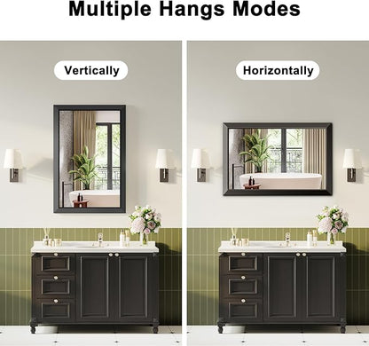 Black Bathroom Mirror for Over Sink, 24x36Inch Thick Anti-Rust Metal Frame, Rectangle Decorative Wall Mirror with HD Tempered Glass Horizontal or Vertical Mount for Vanity, Bedroom, Living Room