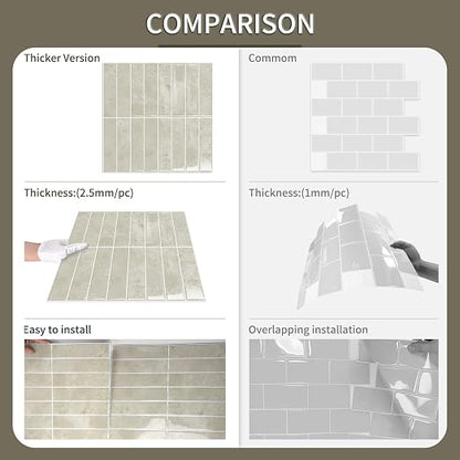 10 Sheets Upgraded Thicker Design Subway Tile Peel and Stick Backsplash | 12”×12”Self Adhesive Wall Tiles Stick on Back Splash for Kitchen,Bathroom,Camper(Beige)