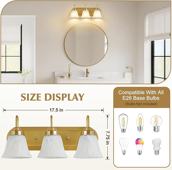 Bathroom Light Fixtures Over Mirror - 3 Light Bathroom Vintage Lighting Fixtures Wall Lamp Easy Install Vanity Lights Not Included Bulb Apply for Mirror Living Room Cabinet Bedroom