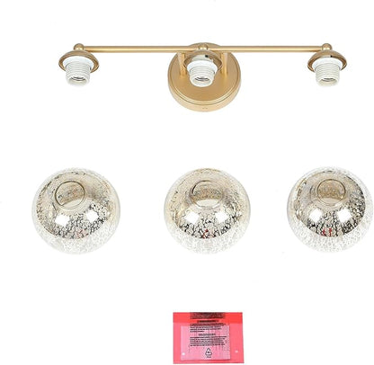 KSANA 3-Light Gold Vanity Light, Modern Globe Bathroom Light Fixtures with Mercury Glass Shades Over Mirror
