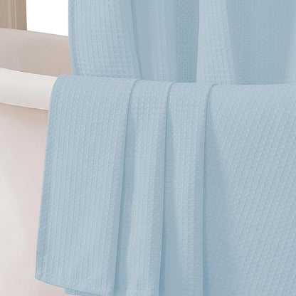 Long Fabric Shower Curtain Set, Waffle Textured Shower Curtain for Bathroom - Weight 230GSM Heavy Duty Hotel Spa Luxury Bath Curtain Set with 12 Plastic Hooks, 72Wx78L, Glacier Blue