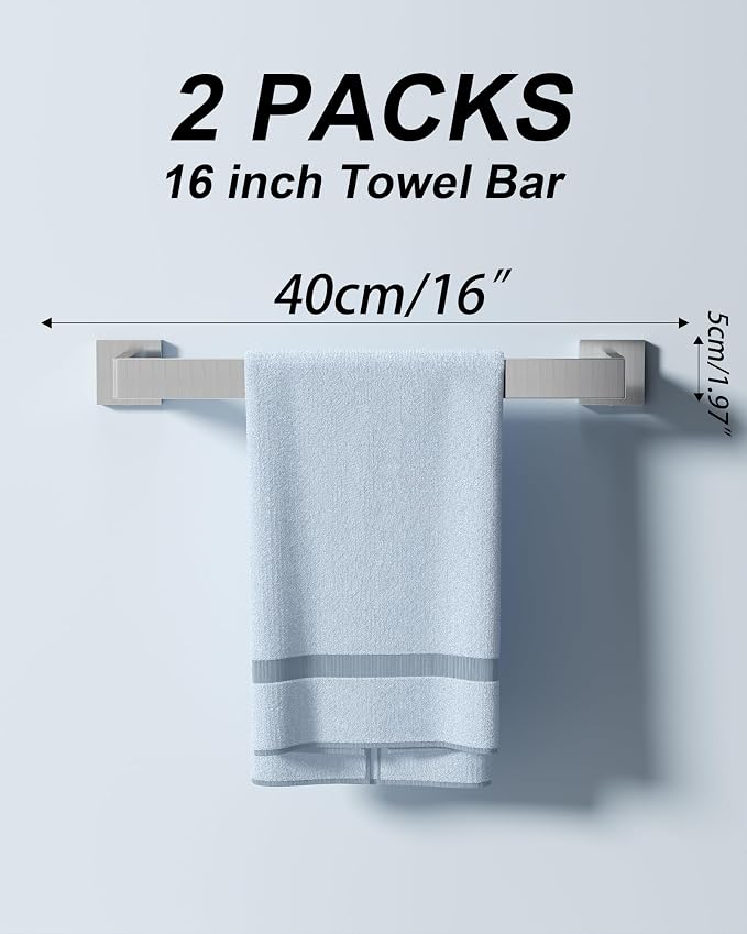 10-Piece Brushed Nickel Bathroom Hardware Set with 16" Towel Bar, Toilet Paper Holder, Towel Rings & Robe Hooks, Stainless Steel Square Bathroom Accessories Kit Wall Mounted