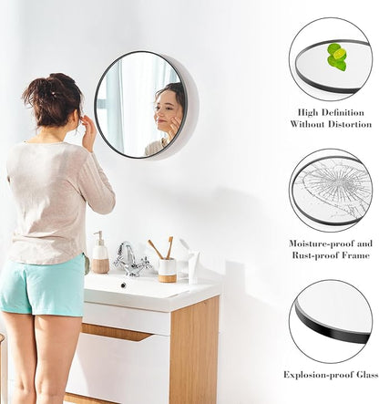 Sweetcrispy 20 Inch Round Wall Mirror, Bathroom Mirror for Over Sink | Tempered Glass, Anti-Fog & Waterproof Round Mirrors for Bathroom, Entryway, Bedroom, Shatterproof Design, Black
