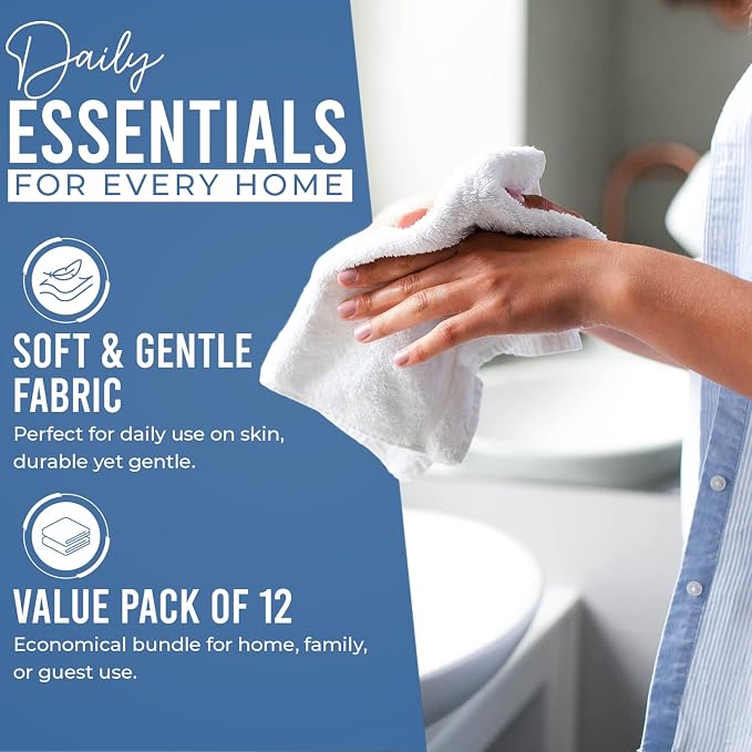 DAN RIVER 12 Pack Cotton Wash Cloths Set for Showering [12x12] M Blue | Lighter Weight, Quick to Dry, Super Soft & Absorbent Face Towels, Hotel Quality, Perfect for Bathroom, Gym, Spa