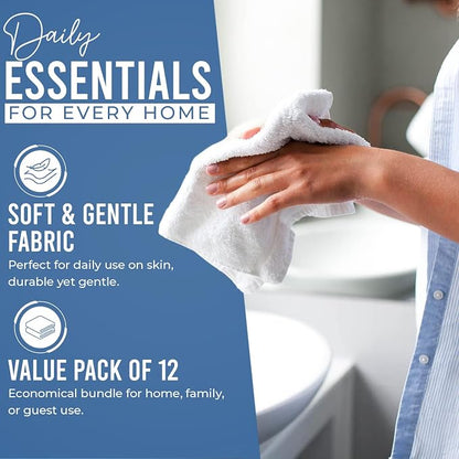 DAN RIVER 12 Pack Cotton Wash Cloths Set for Showering [12x12] M Blue | Lighter Weight, Quick to Dry, Super Soft & Absorbent Face Towels, Hotel Quality, Perfect for Bathroom, Gym, Spa