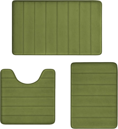 RUN HELIX Sage Green Bathroom Rugs Sets 3 Piece Memory Foam Non Slip Bath Mats for Bathroom Floor and U-Shaped Contour Toilet Rug, Soft Washable Bathrom Sets Mats and Rugs Sets for Toilet Shower Sink