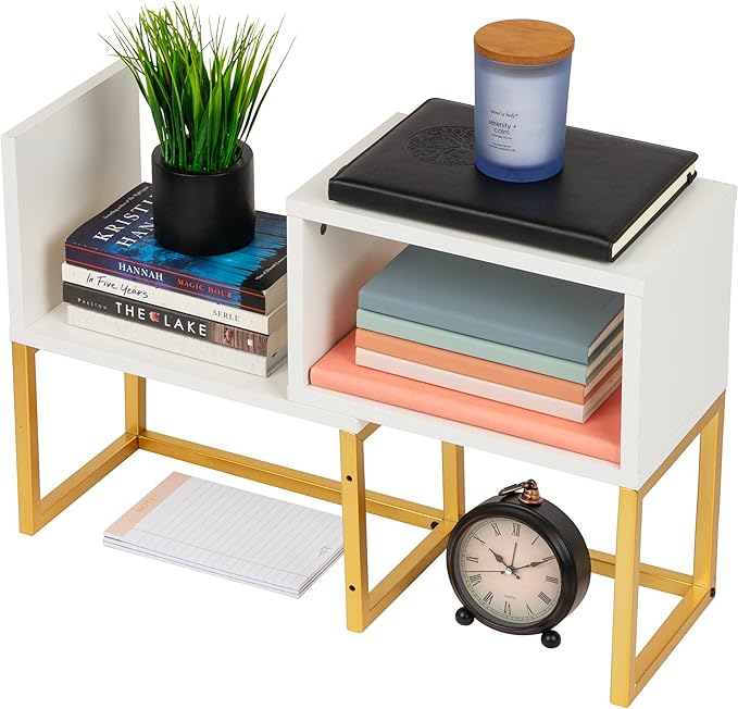 Mind Reader Floating Shelves, Wall-Mounted Office Organizers, Modern MDF Display Storage with Metal Rail, Metal. MDF, Set of 2, White