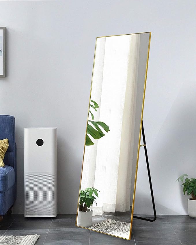 Dewfig Mirror Full Length, 64"X21" Floor Mirror, Rectangle Shape, Gold | Aluminum Alloy Frame Full Body Mirror, HD Shatterproof Tempered Glass, Lean/Stand/Wall for Living Room,Bedroom, Dressing Room