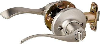Kwikset Balboa Interior Privacy Door Handle with Lock, Door Lever For Bathroom and Bedroom, Satin Nickel Reversible Keyless Turn Lock, with Microban Protection