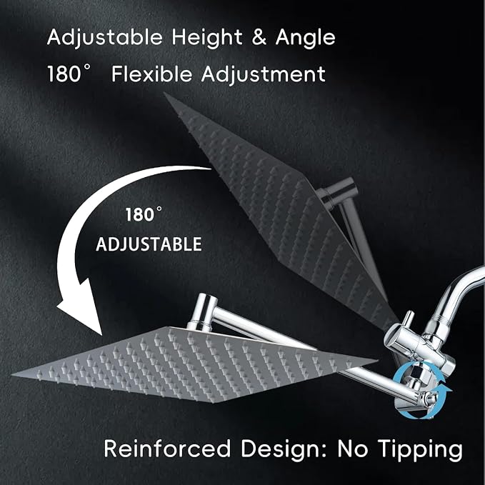 Peicuai Shower Head Combo, 10 Inch High Pressure Rain Shower Head with 11 Inch Adjustable Extension Arm, 5-Setting Handheld Shower with Long Hose, Powerful Spray for Low Water Pressure