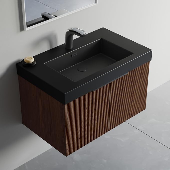 Dowell 30" Bathroom Sink,Single Bowl Vanity Basin,Rectangular Drop-In Bathroom Sink with Overflow,Black-000 3018BP-BL