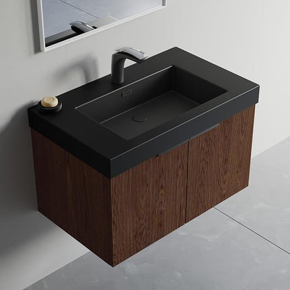 Dowell 30" Bathroom Sink,Single Bowl Vanity Basin,Rectangular Drop-In Bathroom Sink with Overflow,Black-000 3018BP-BL
