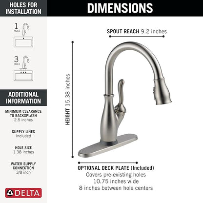 Delta Leland Touchless Kitchen Faucet with Touch Technology, Brushed Nickel Kitchen Sink Faucet with Pull Down Sprayer, Single Hole, SpotShield Stainless 9178TL-SP-DST