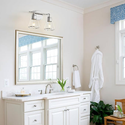 Bathroom Light Fixtures Over Mirror Polished Nickel Vanity Light 2-Lights | Bathroom Vanity Lights with Clear Glass Shade, 14 inch Vanity Lighting Fixtures, Modern Wall Sconces Bath Light