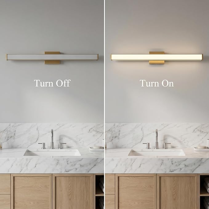 URSOLA 48" Modern LED Bathroom Light Fixtures, Golden 3CCT Dimmable Bathroom Vanity Light Over Mirror, Bathroom Vanity Bath Bar Lights with Double Layer Acrylic Shade