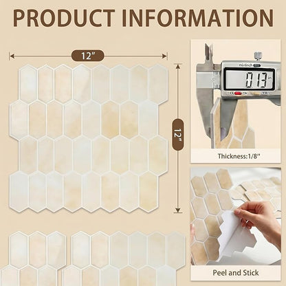 Arttown Peel and Stick 3D Wall Backsplash, 10-Sheet, 12" × 12" Hexagon | Subway Tile Self Adhesive Thicker Design Wall Tiles Panel Wallpaper for Kitchen Bathroom Balcony